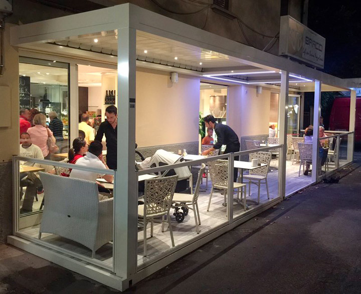 Paravento vetro/alluminio per dehor, locali, bar, ristoranti, gelaterie, birrerie
