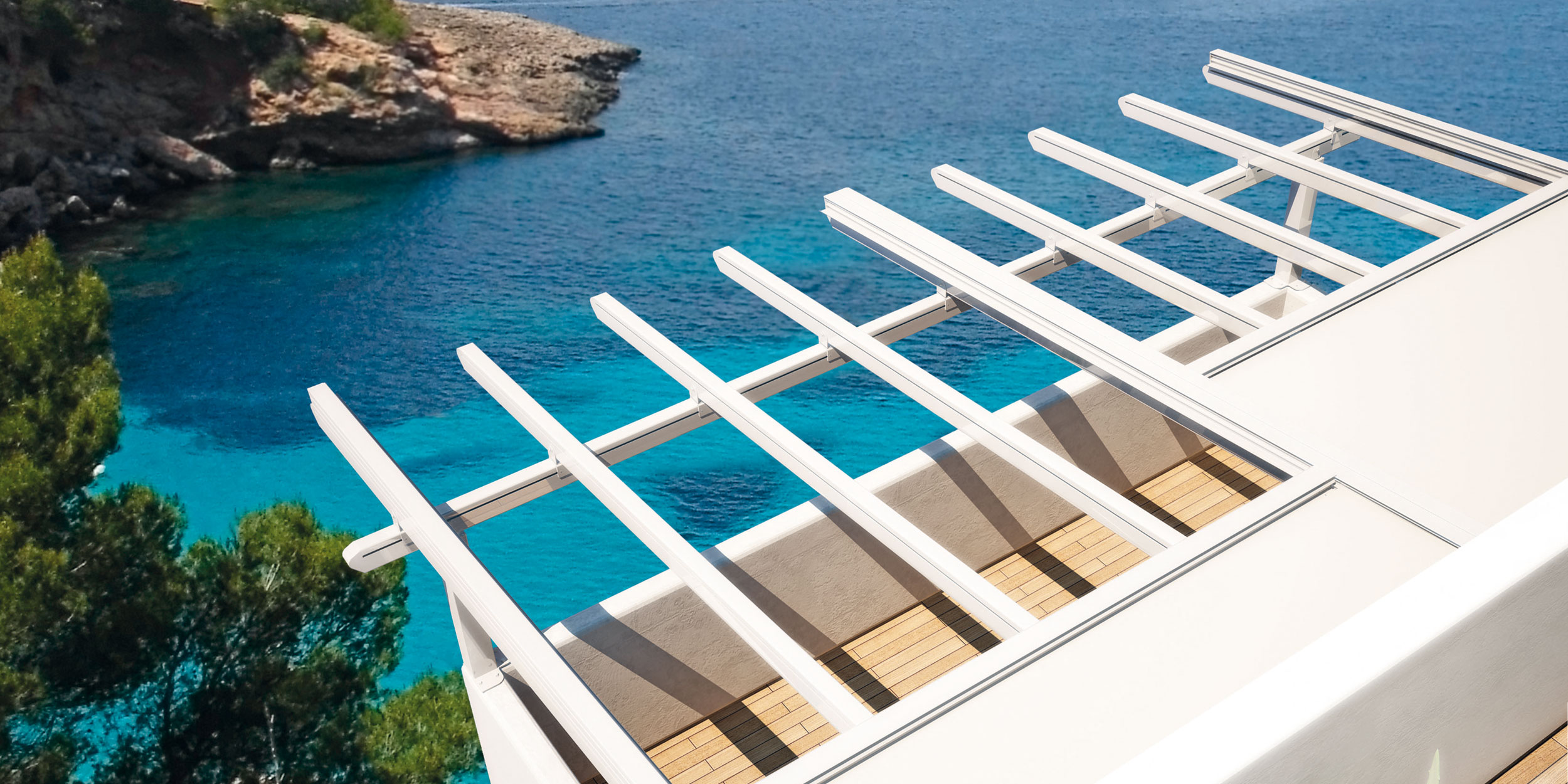 Pergola in alluminio con arcarecci portanti e copertura mobile
