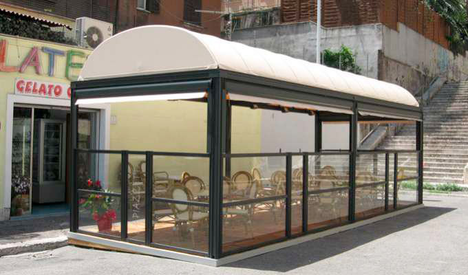 Paravento vetro/alluminio per dehor, locali, bar, ristoranti, gelaterie, birrerie