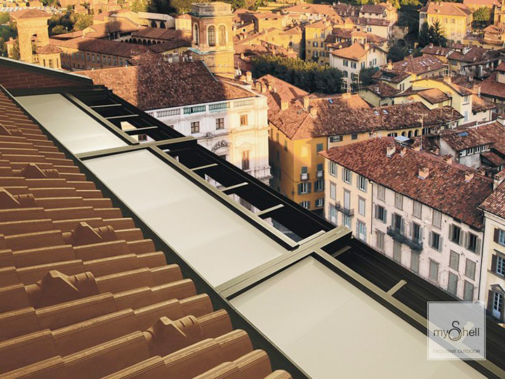 Pergola in alluminio con arcarecci portanti e copertura mobile