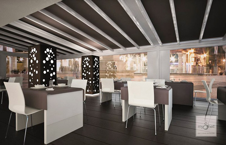 Pergola in alluminio con arcarecci portanti e copertura mobile