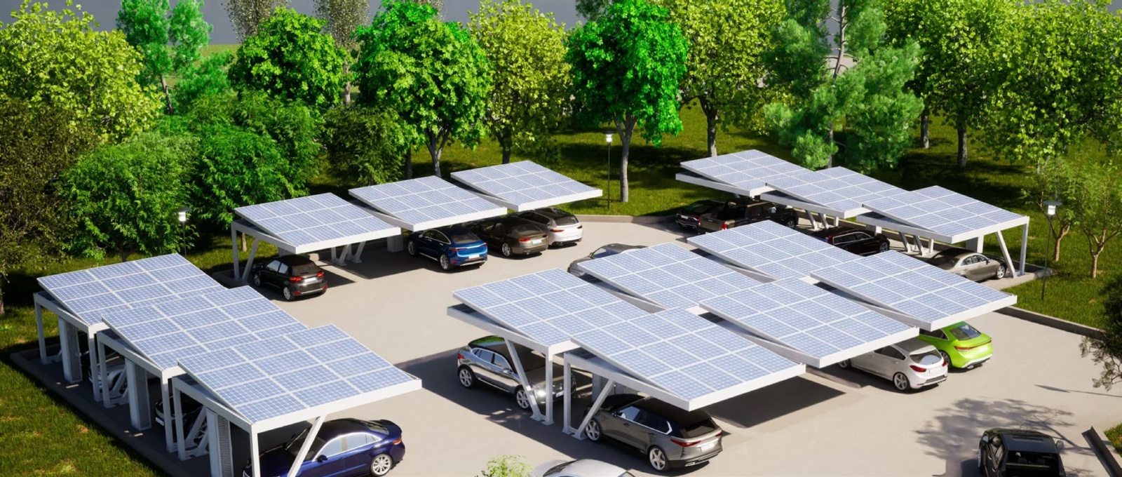 Copertura auto con pannelli solari integrati in alluminio