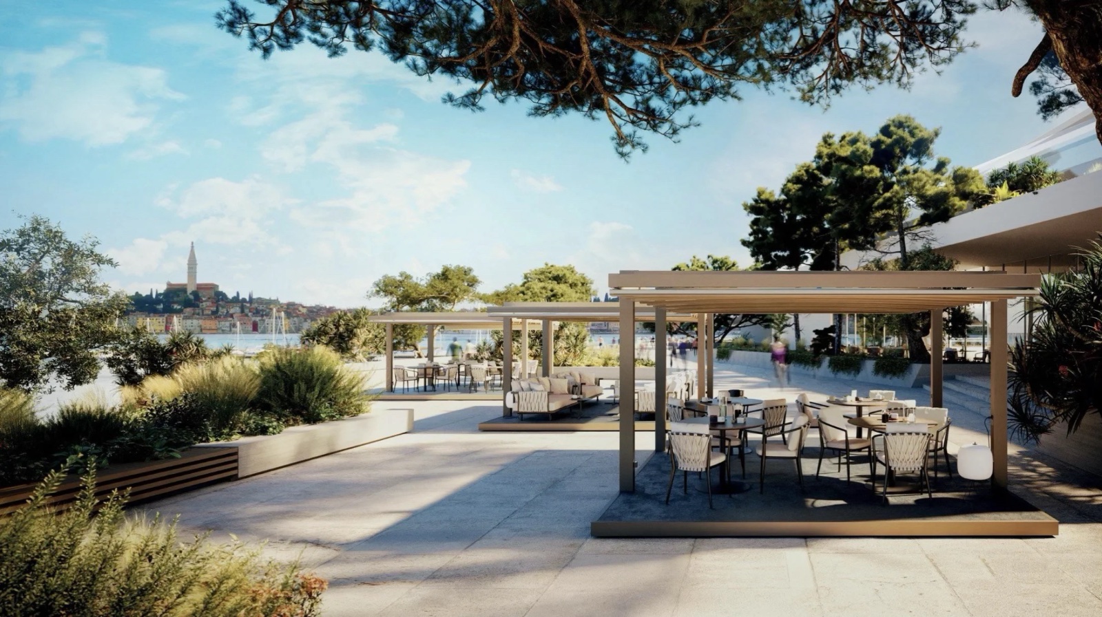 Copertura moderna installata in ristorante con terrazza esterna