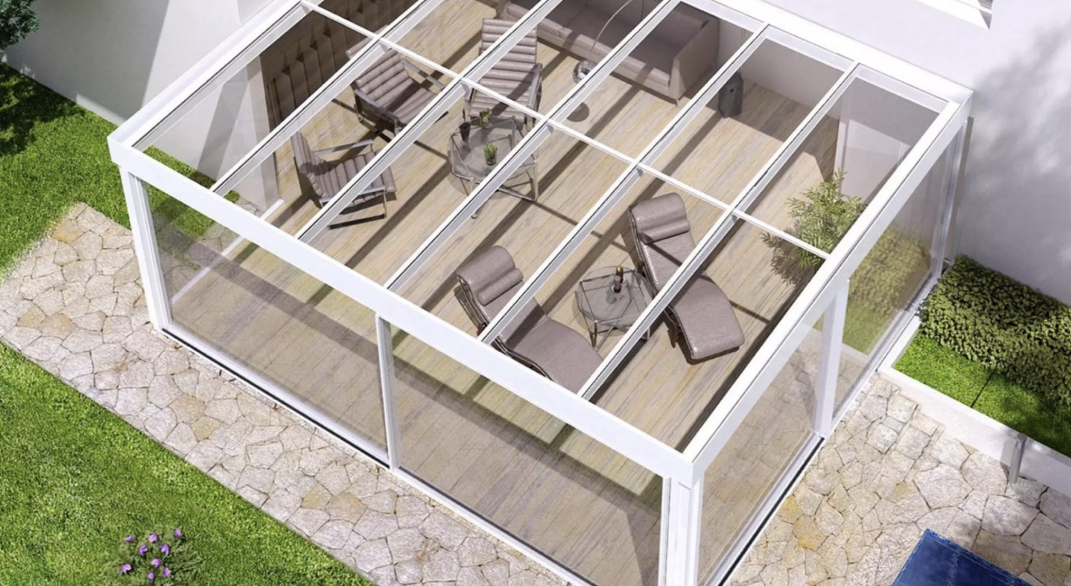 Giardino d’inverno moderno con vetrate panoramiche