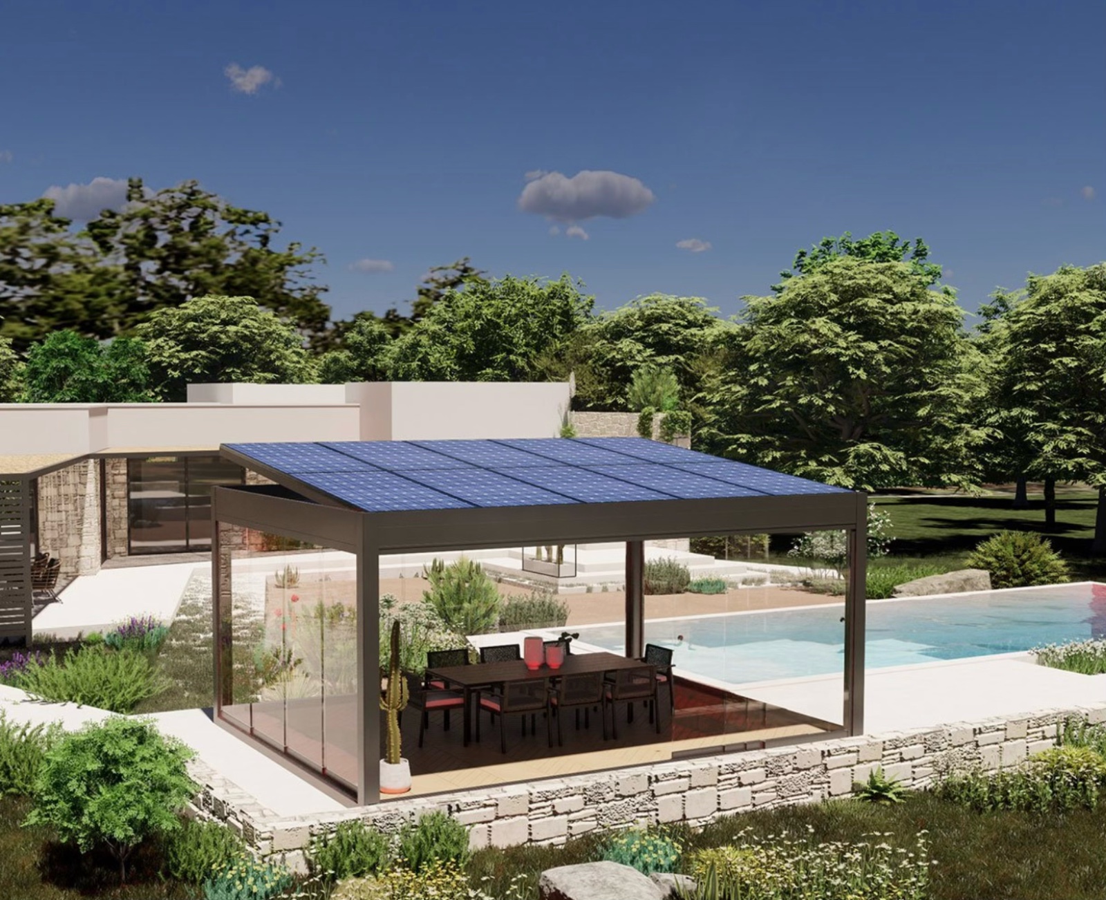 pergola fotovoltaica in alluminio con design moderno