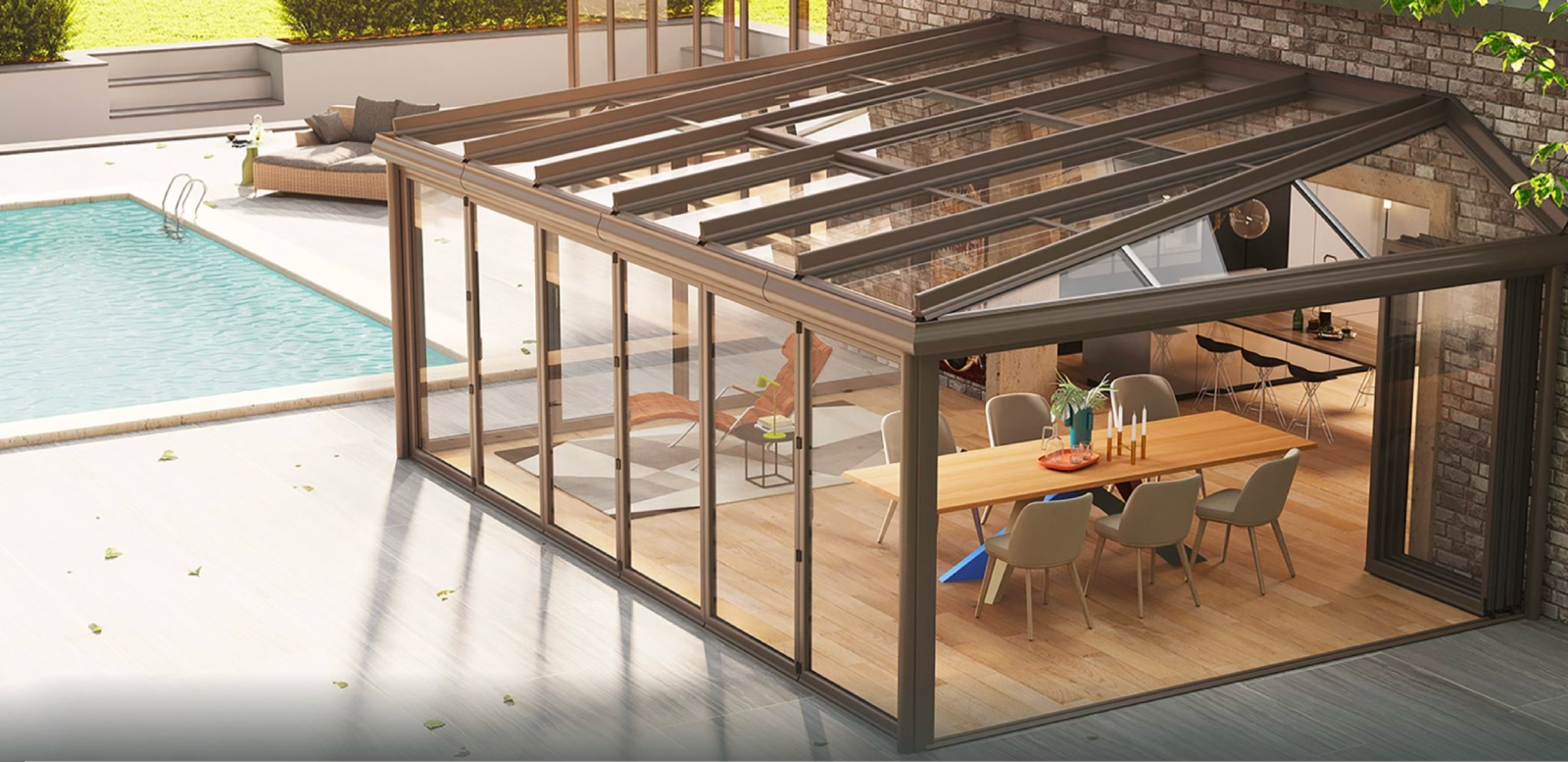 serra solare moderna con vetrate panoramiche